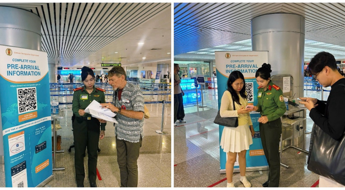 Des agents à l’aéroport international de Tân Sơn Nhất accompagnent les passagers dans l’utilisation du système PAI.